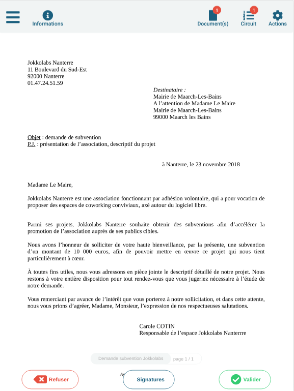 Courrier à signer
