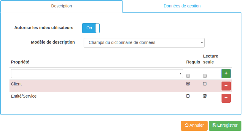 Modification de la description des profils d'archive